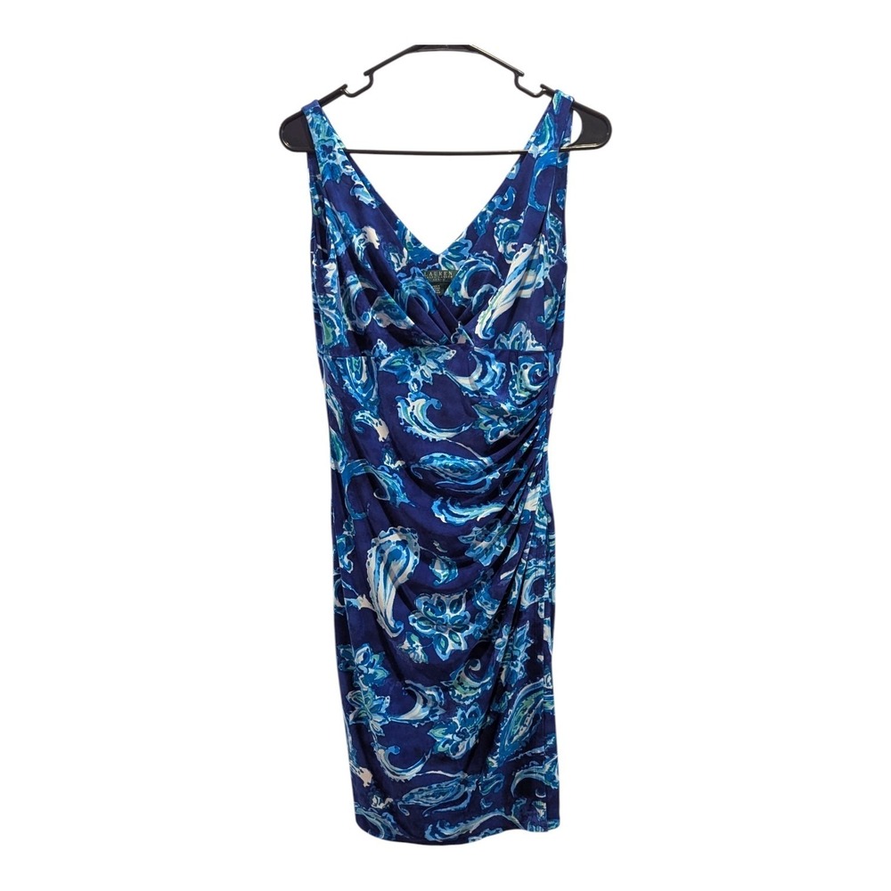 Coastal Chic Blue Paisley Ruched Sheath Dress Lauren Ralph Lauren 8